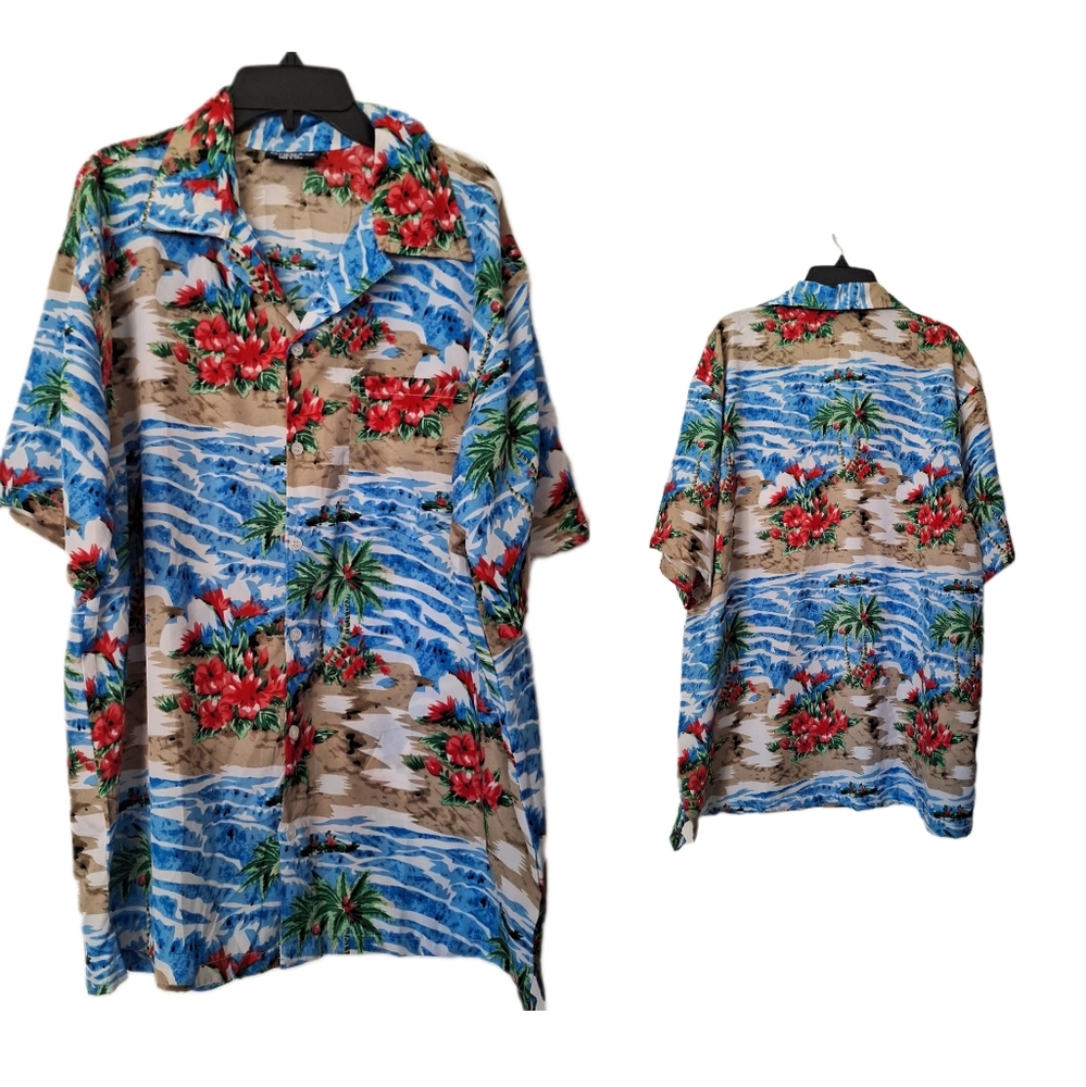 Pacific & Co Mens Button Down Shirt Island Print, Size Medium